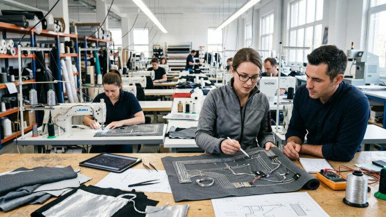 Modern contract sewing facility producing advanced smart textile products.