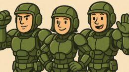 cartoon of military exoskeletons