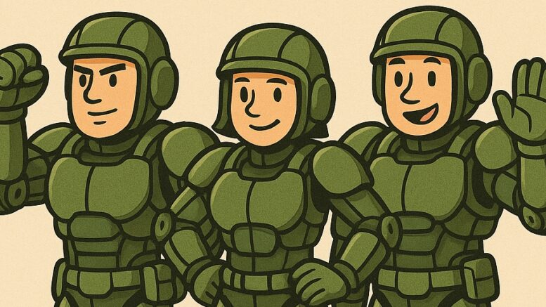 cartoon of military exoskeletons