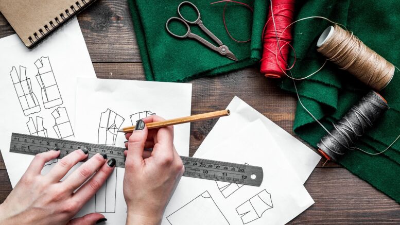 sketching up a prototype design for a custom manufactured bag.