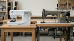 A regular domestic sewing machine and a heavy-duty industrial sewing machine