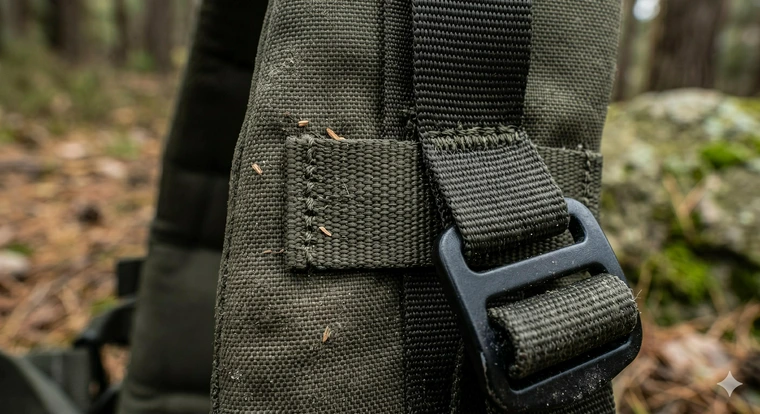 Close-up of rugged woven nylon fabric used in tactical gear.