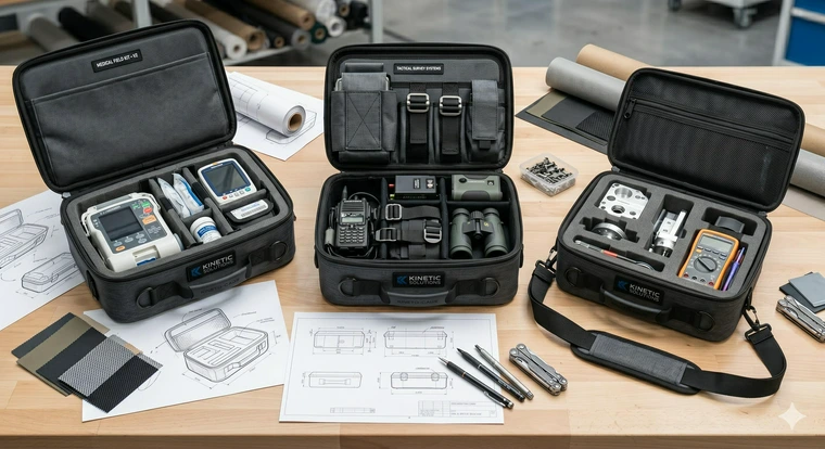 Editorial image of custom soft-sided cases designed for varied field equipment.