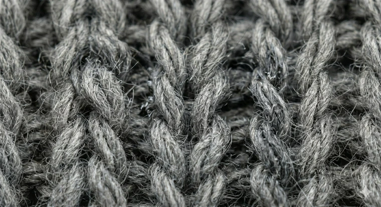 Extreme close-up of knit fabric surface showing interlocking loops and soft texture, visible “V” stitch pattern.
