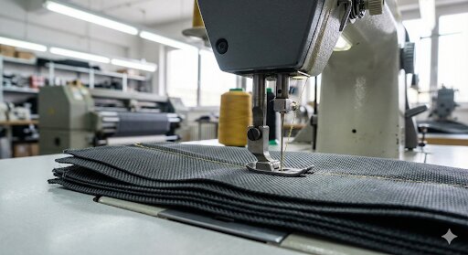 An industrial sewing machine working on flat and tubular webbing