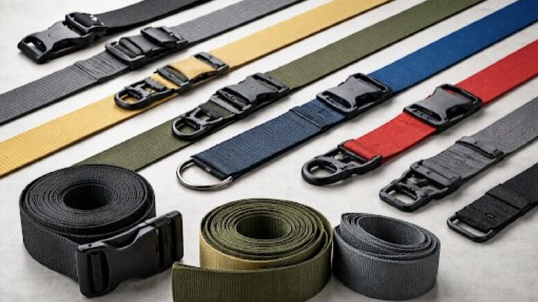 An assortment of nylon and polyester webbing