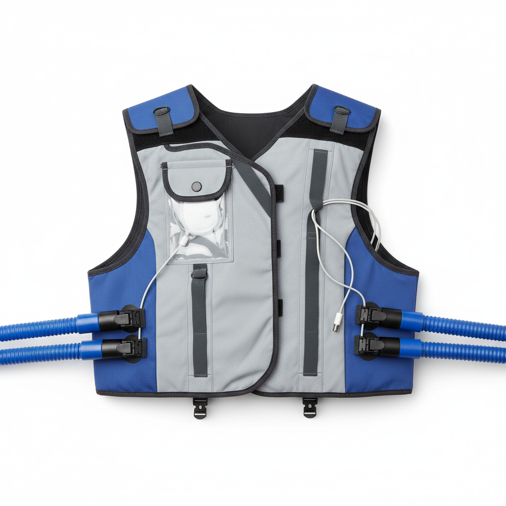 Vest with secure routing for cables, tubing, or sensors commonly seen in medical applications.