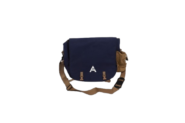 green backpack with reflective yellow strip and zipper pockets