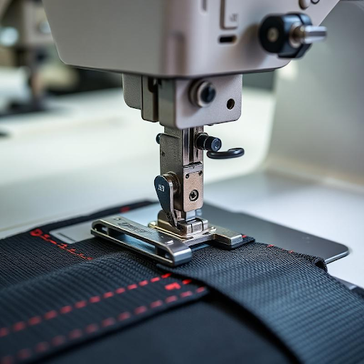 Close up of industrial sewing machine