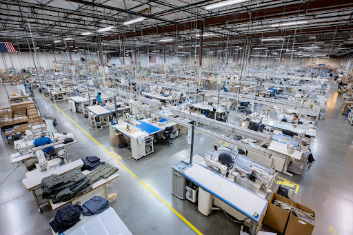Industrial sewing operators producing durable soft goods in a US-based manufacturing facility