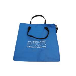 blue refrigerator bag with logo and silver inside lining