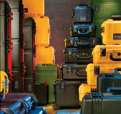 A group shot of all the Pelican carrying cases we have in stock